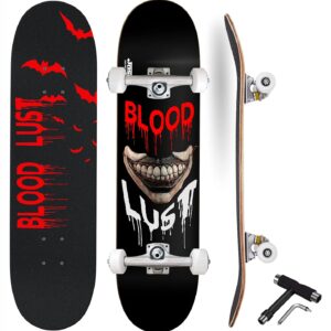 Jaspo Blood Lust 31" inches X 8" inches Complete-Maple Wood-7 Layers-Double Kick- Fully Assembled Skateboard with T-Tool for Kids, Youth, Boys and Girls